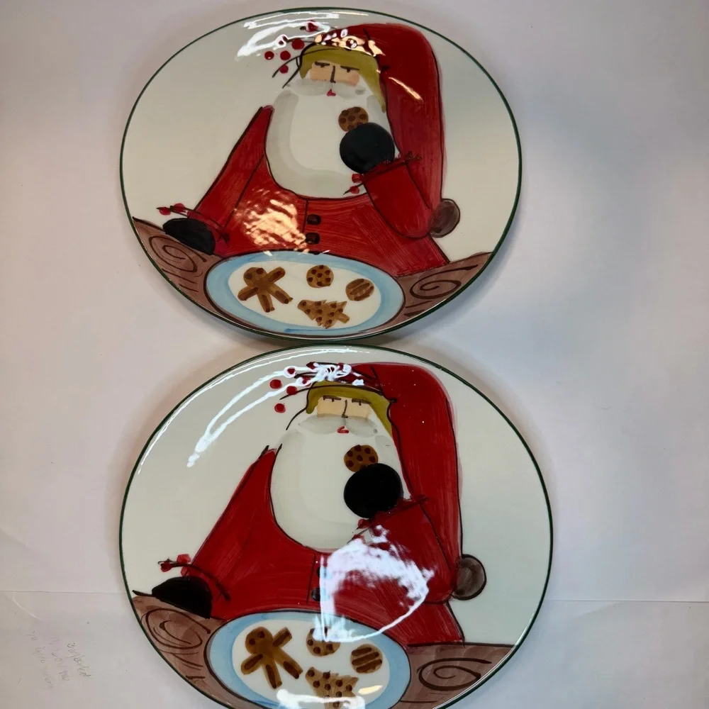 (2) VIETRI OLD ST NICK Cookie Plate Made in Italy Some Crazing Read! Set Of 2